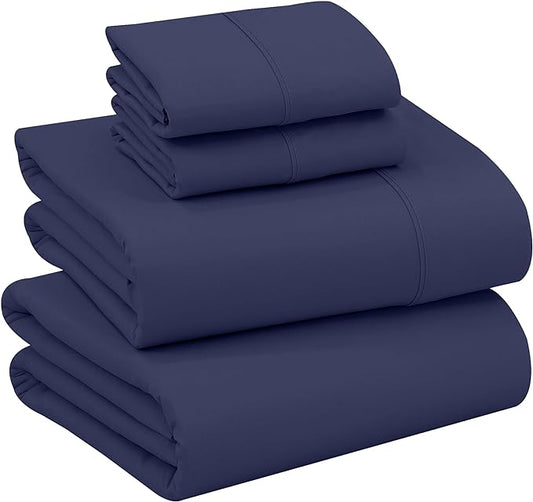 RUVANTI 100% Cotton Sheets – Full Size Percale Bedding, Cooling & Breathable, Durable with a Crisp, Soft & Comfortable Feel, 16" Deep Pocket, 4-Piece Set, Crown Blue