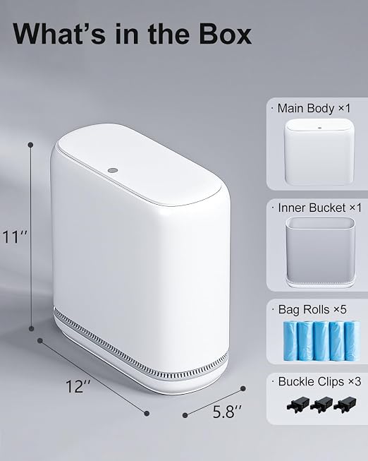 2.3 Gallon Slim Small Bathroom Trash Can with Lid, White Dog Proof Garbage Can with Air-Press Bag Expander & Removable Bucket, Narrow Bathroom Waste Basket for Bedroom, Office, Dorm - Image 7