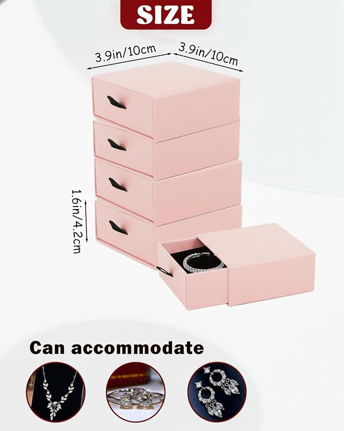 Jewelry Gift Box Velvet-Lined, 12 Pack Compact Drawer Style for Earrings & Rings, Necklace & Bracelet Organizer, Stackable Jewelry Display & Storage Box, Elegant Jewelry Storage (Pink) - Image 2