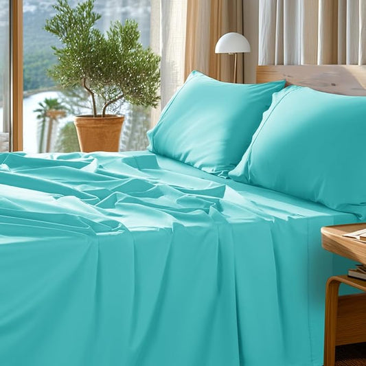 SONORO KATE 100% Egyptian Cotton Sheets Set - 1000 High Thread Count, Luxury 5-Star Hotel Sateen Bed Sheets, Soft, Breathable Long Staple Sheets, Fit up to 16" - 4 PC (Seafoam,Full)