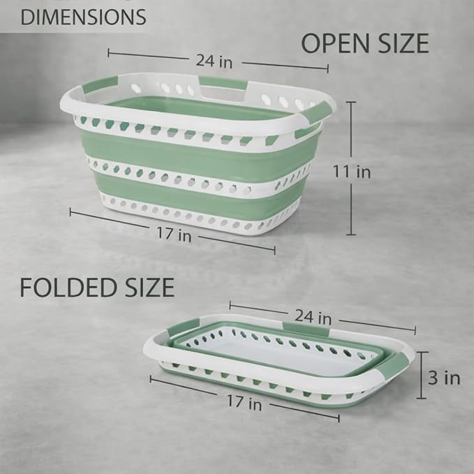 Laundry 360 Collapsible Laundry Basket | Portable | Space Saver Storage | Hold 2 Loads | Store Under the Bed or Closet | Good for Kids | Dorm | Bedroom | Large | White/Sage - Image 7