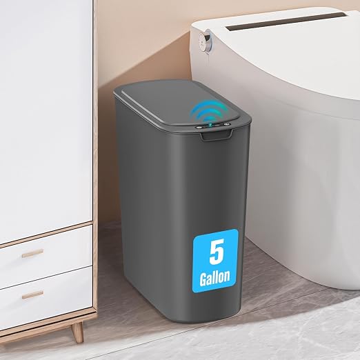 Cesun 5 Gallon Automatic Bathroom Trash Can, Touchless Motion Sensor Garbage Can with Lid, Smart Plastic Slim Wastebasket for Bathroom, Office, rv, Bedroom, Living Room, Grey by Cesun