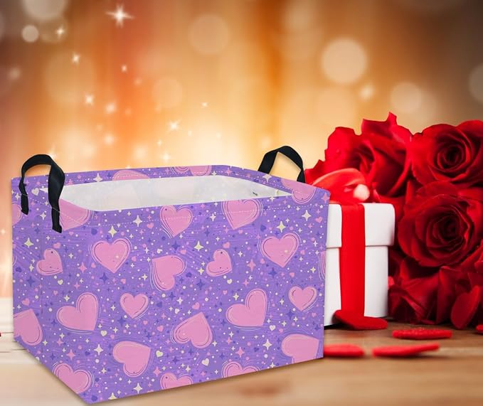 Rectangular Valentine's Day Baskets,Heart Basket,Girls Basket Kids Storage Bin Love Room Decor for Home.(Purple Heart) - Image 7
