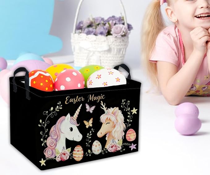 Rectangular Easter Unicorn Baskets Gift Basket Empty Kids Storage Bins Baby Girls Basket Kids Toy Storage Bin Organizer Box Room Decor for Home(Unicorn) - Image 7