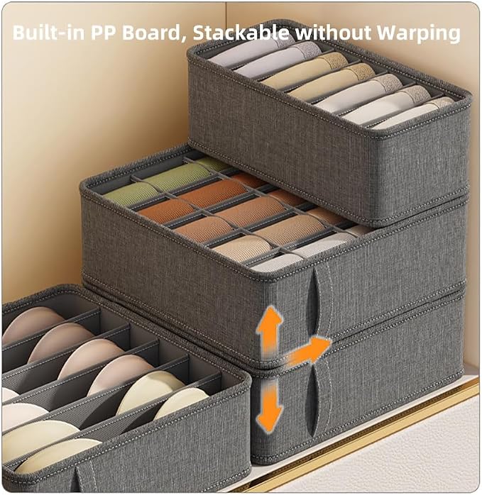 3 Pack Closet Underwear Organizer Storage Box, Drawer Fabric Foldable Cabinet Closet Storage Boxes for Storing Socks, Underwear, Ties, Belts (Dark Grey) - Image 7