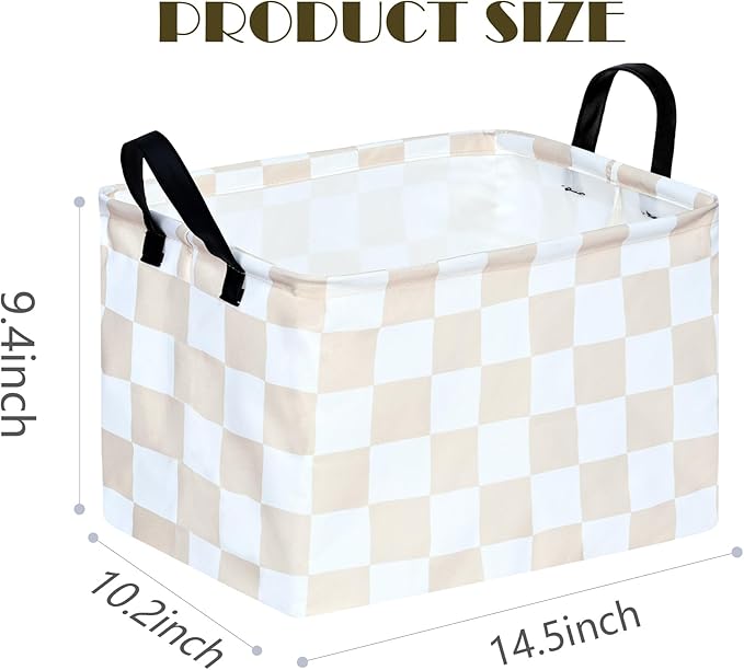 MAIZMZ Beige Check Storage Basket Baby Toys Organizer Bins Decorative Gifts Bakset Waterproof Nursery Hamper Women Storage Cube Kids Laundry Basket for Home/Dorm/Kitchen/Pet/Office/Closet/Shelf/ - Image 7