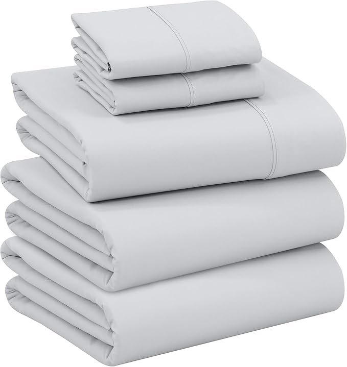 RUVANTI 100% Cotton Sheets – Split King Size Percale Bedding, Cooling & Breathable, Durable with a Crisp, Soft & Comfortable Feel, 16" Deep Pocket, 5-Piece Set, Quiet Gray