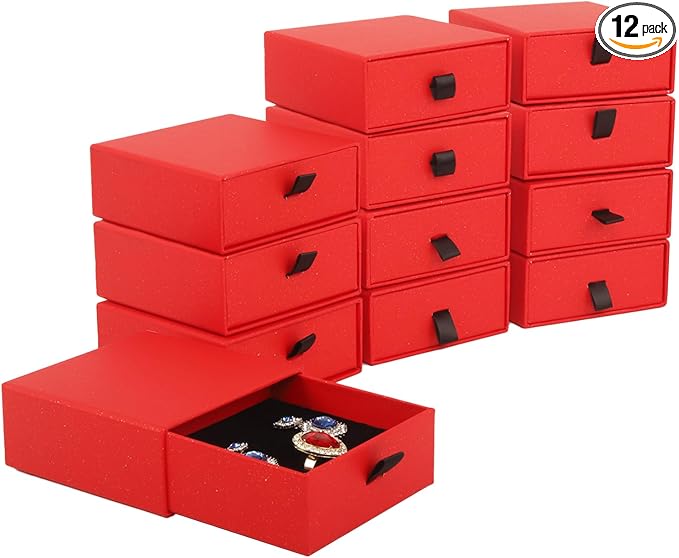 Nsmykhg Jewelry Gift Box Velvet-Lined,12 Pack Compact Drawer Style for Earrings & Rings, Necklace & Bracelet Organizer, 3.93x3.93x1.65 Inches, Stackable Elegant Jewelry Display & Storage Box (Red) by Unknown