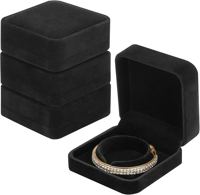 LETURE 4 Pieces Classic Velvet Bracelet Bangle Pendant Necklace Gift Box, Travel Jewelry Box Display Storage Case for Gift, Wedding, Engagement, Proposal, Birthday (Bracelet STYLE 1-4PCS) - Image 4