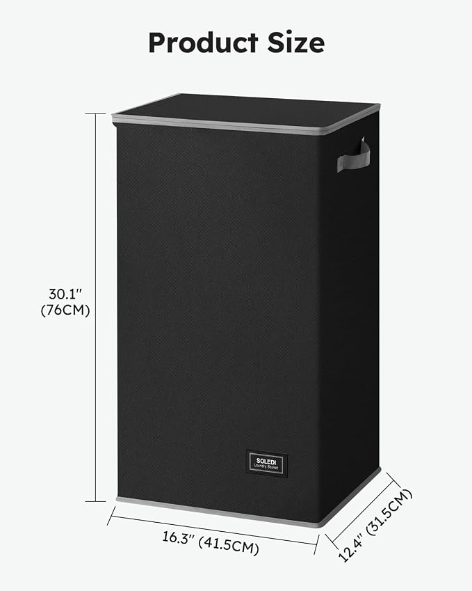 SOLEDI Laundry Hamper Black with Lid and Removable Bag - 100L Large and Tall Laundry Basket Collapsible with Handle for Clothing and Toys Storage - Dirty Clothes Hamper for Bedroom, bathroom, dorm - Image 5