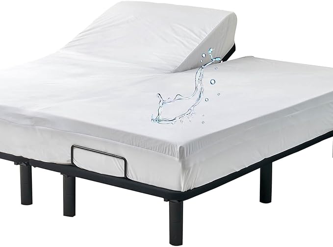 Kingnex Waterproof Split Top King Mattress Protector for Adjustable Bed with Upper Flex 32-34 from Head Ultra Soft Bamboo Viscose Jersey Noiseless Fitted Mattress Cover