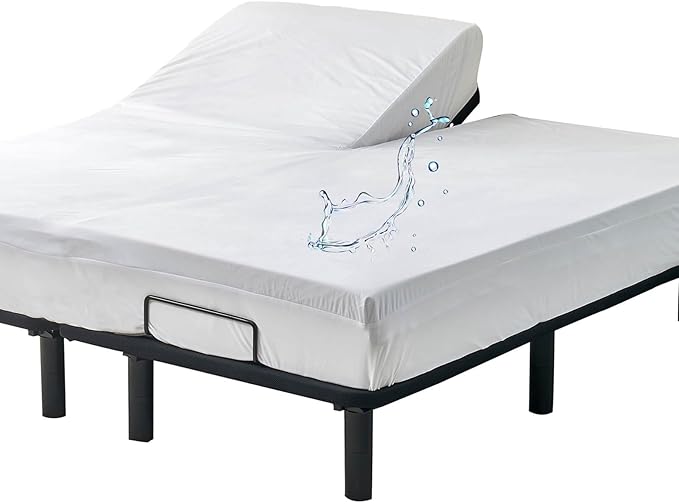 Split Top California King Mattress Protector for Adjustable Bed with Upper Flex Head Waterproof Ultra Soft Jersey Fitted Mattress Cover 32-34 Split from Head Cal King