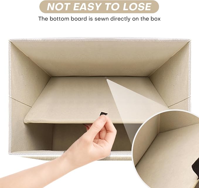Bagnizer Large 22 Quart Linen Fabric Foldable Storage Bin Cube Organizer Basket with Flip-Top Lid & Handles, Clothes Blanket Box for Home, Office, Closet, Beige & White, 4 Pack 14.6 x 9.5 x 9.5” - Image 4