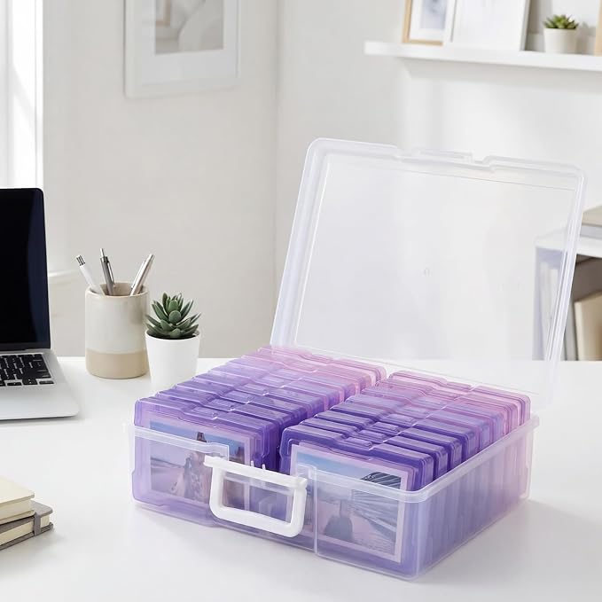 novelinks Transparent 4" x 6" Photo Cases and Clear Craft Keeper with Handle, 16 Inner Photo Organizers & Photo Storage Box, Plastic Photo Storage Containers (Purple Gradient) - Image 6