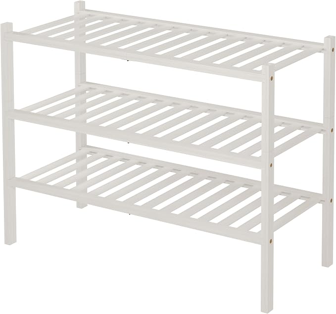 ROMGUAR CRAFT 3 Tier Bamboo Shoe Rack for Closet Free Standing Wood Shoe Shelf Storage Organizer for Entryway Small Space Stackable 27"x11"x20" (White) - Image 8