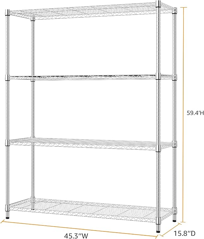 M MZG 5-Shelf Storage Shelves,Wire Shelving Heavy Duty Metal Storage Shelving Unit Adjustable Garage Shelving Rack Pantry Kitchen (Chrome, 4 Tier,15.8" D x 45.3" W x 59.4" H) - Image 3