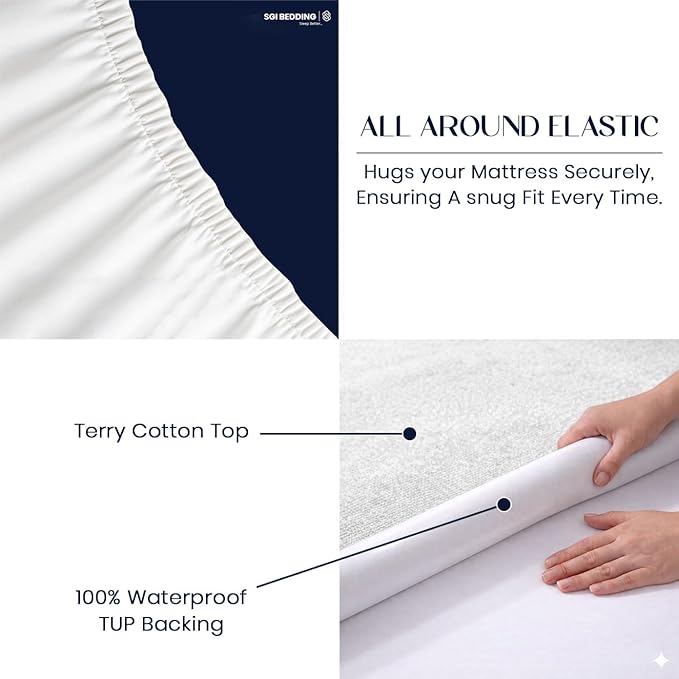 SGI bedding Waterproof 72X84 Cal King Mattress Protector – 15" Deep Pocket, Soft Noiseless & Breathable Fitted Style Bed Cover, Skin- Friendly Protection Against Moisture, Spills & Stains – White