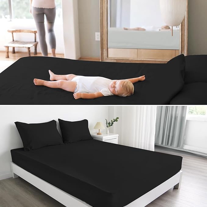 2 Pack Queen Mattress Protector Waterproof Cover, Waterproof Bed Queen Fitted Sheet Only, Machine Washable 18" Deep Pocket Mattress Covers for Bed, Black