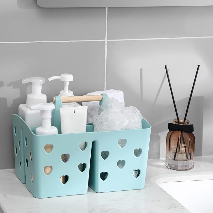 Portable Shower Caddy Plastic Shower Basket Organizer Divided Bathroom Caddy Storage Cleanning Caddy Tote with Handle for College, Dorm Room, Kitchen, Blue - Image 2