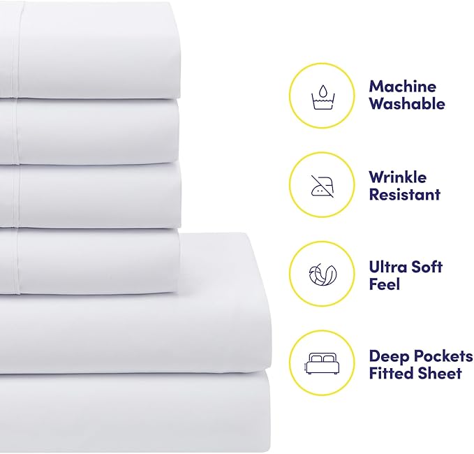 Sweet Home Collection 7 Piece Comforter Set Bag Solid Color All Season Soft Down Alternative Blanket & Luxurious Microfiber Bed Sheets, White, Queen