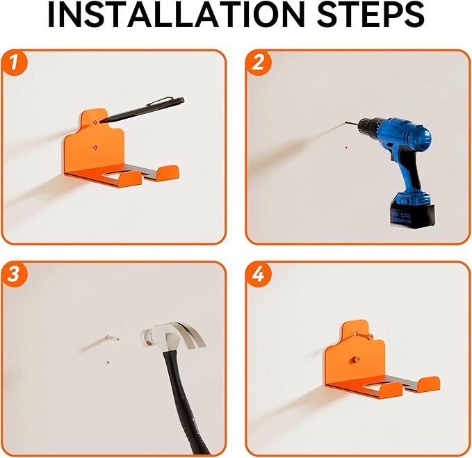 JNIHEEP Garage Organizer Trimmer Rack, Garden Power Tool Hanger Weed Whackers Holder Wall Mounted for Grass Trimmer, Hedge Trimmer, Garage Trimmer, Garden Tools,3 Pack(Orange) - Image 6