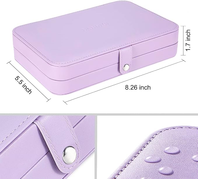LANDICI Small Jewelry Box for Women Girls, PU Leather Travel Jewelry Case, Portable Jewelry Organizer Storage Holder Display for Ring Earrings Necklace Bracelet Bangle Men Kids Gift, Lavender - Image 6