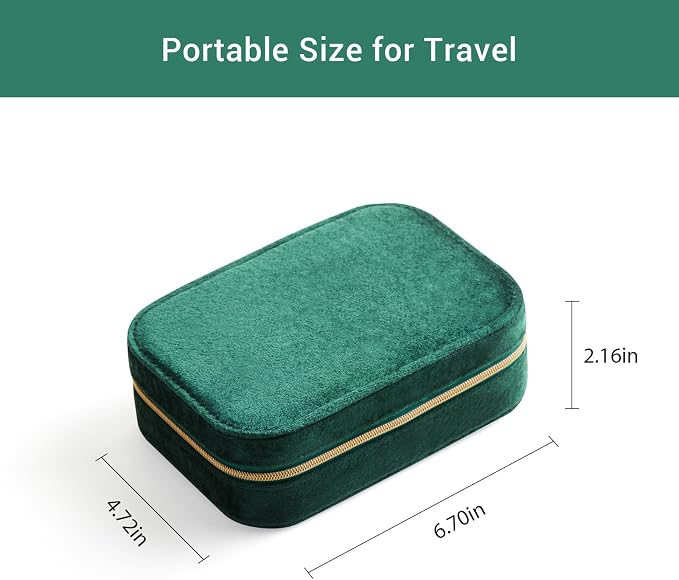 CASEGRACE Plush Velvet Travel Jewelry Box, Portable Jewelry Case for Women Girls, Double Layer Jewelry Organizer Display Box for Necklace Earring Rings Bracelet, Travel Accessory Gifts, green - Image 4