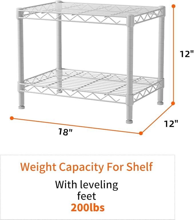 SINGAYE 2 Small Shelves Kitchen Storage Shelf Wire Shelving Unit Metal Shelf Adjustable Organizers Storage Shelving for Office Pantry White 12" D X 18" W X 12" H - Image 7