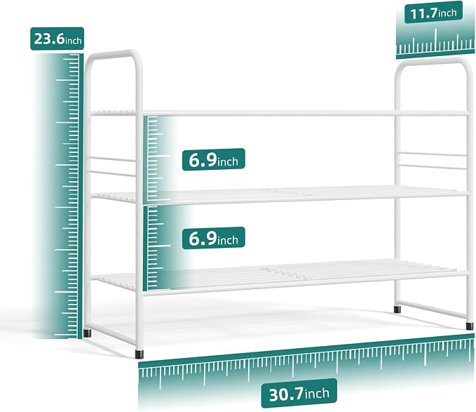 SUFAUY 3 Tier 33" Wide White Metal Shoe Rack for Closet, Stackable - Image 3