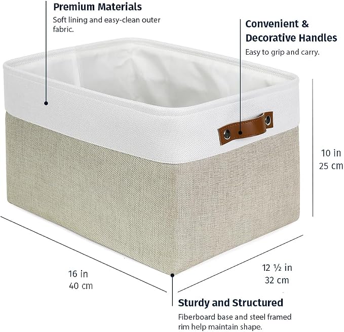 OrganiHaus Extra Large Fabric Storage Baskets for Shelves, 3 Pack, 16 x 13 in Closet Storage Bins, Canvas Organizer Baskets, Beige/Off-White - Image 2