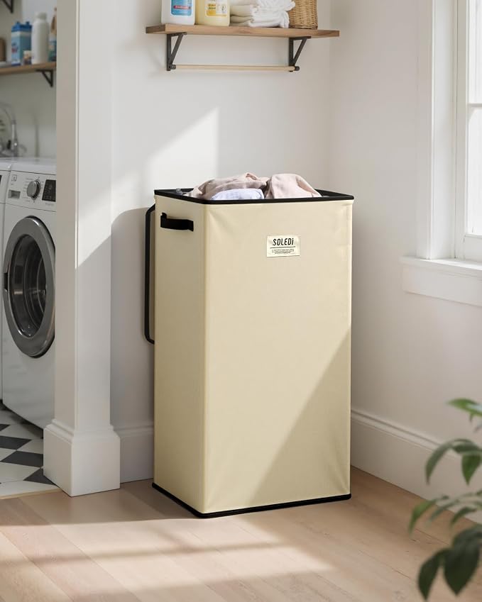 SOLEDI Laundry Hamper with Lid 100L Large & Tall Collapsible Laundry Basket, Clothes Hamper with Bag Removable Easy to Carry, Dirty Hampers for Bedroom, Bathroom, Dorm, College, Beige - Image 2