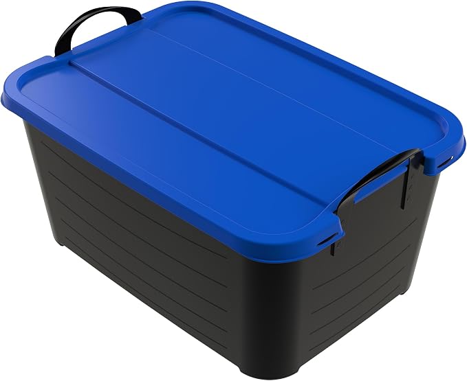 Life Story 6 Pack Heavy Duty Stackable Storage Bin, 55 Quart Home Organizer, Versatile Lightweight Locking Bins with Carrying Handles, Black/Blue - Image 2