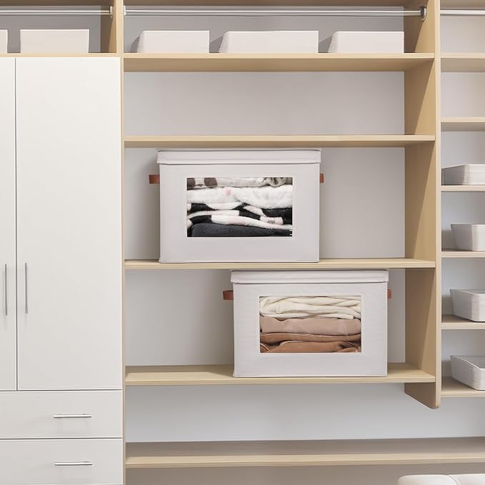 Univivi Storage Boxes with Lids Fabric Foldable Storage Bin for Clothes, [3-Pack] Closet Organizer Containers boxes with Handles for Home, Bedroom, Closet Storage (Beige,17” x 12” x 12") - Image 5