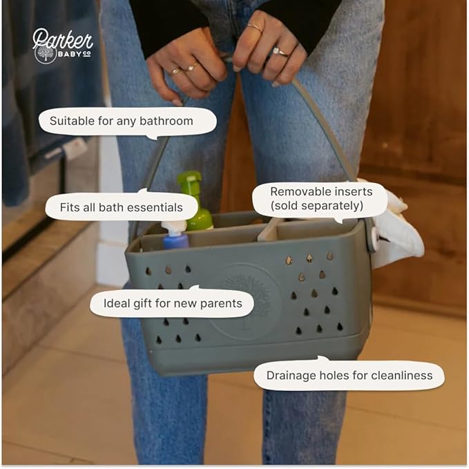 Parker Baby Large Bath Caddy | BPA Free & Food Grade Shower Caddy Organizer for Toys & Supplies | Quick-Dry, Sturdy & Perfect Size Shower Basket w/Handle in Neutral Colors - Image 5