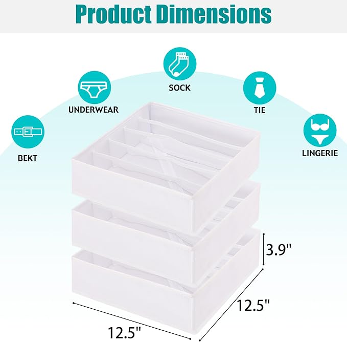 Bra Storage Drawers Organizer for Clothing Underwear Drawer Organizer Dividers Foldable Storage Cube Bins for Bra,Socks, Underwear,3 Pack （White） - Image 2