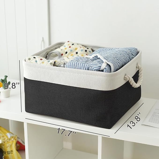 TheWarmHome Organization and Storage Basket for Organizing - Jumbo 3 Pack 17.7x13.8x9.7 inch Fabric Storage Cubes for Closet Gifts Organizer Empty Book (White & Black) - Image 5