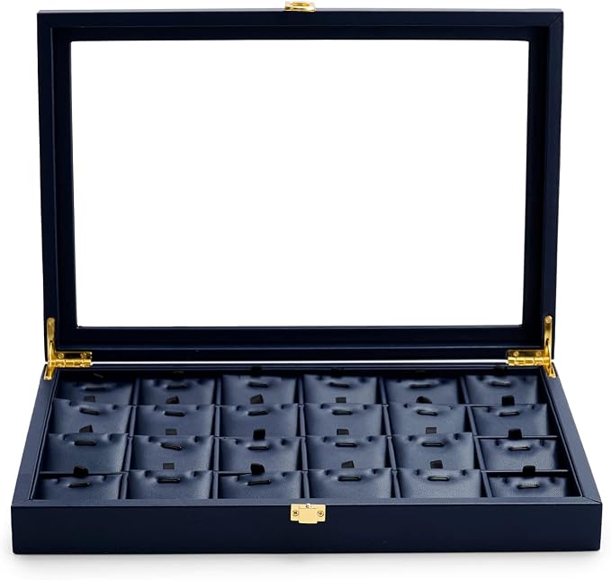 Oirlv Premium Blue Leather Jewelry Tray with 24 Grid Removable Jewelry Cards Jewelry Organizer Box with Transparent Acrylic Lid Necklace Pendant Display Case by Oirlv