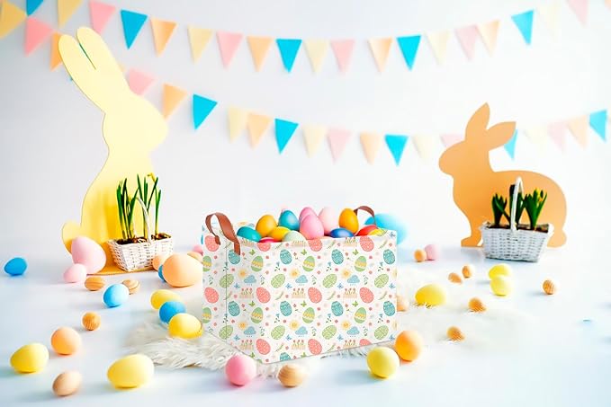 CLOCOR Easter Eggs Basket Empty,Rectangular Easter Gift Basket for Boys and Girls,Kids Toys Storage Bin,Baby Room Decor(Tiny Flowers Easter Basket) - Image 3