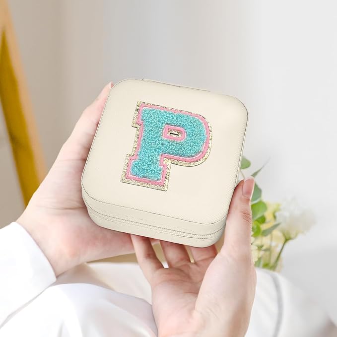 SANDJEST Personalized Jewelry Box, White Travel Jewelry Box with Initial P, Small Monogrammed Jewelry Case Organizer for Girls Women Teen Kids, Mini Travel Essentials Gifts for Birthday Christmas - Image 4