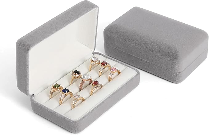 Small Ring Organizer Box. Ring Box for Multiple Rings, Travel Ring Jewelry Storage Case. Portable Ring Display Holder for Women (small grey) by sadkew