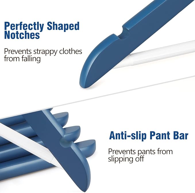 TOPIA HANGER Premium Wooden Hangers with Non-Slip Pant Bar, 360°Swivel Hook and Shoulder Notches, 16 Pack Solid Wood Clothes Hangers for Suit, Coat, Jacket, Camisole(Blue/White)-CT35BW1 - Image 3