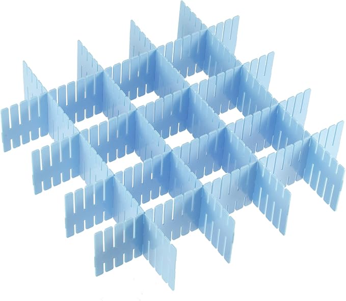 JOIKIT 60 PCS Blue Plastic DIY Grid Drawer Dividers, Adjustable Organizer, Household Storage Makeup Socks Underwear Organizer - Image 6