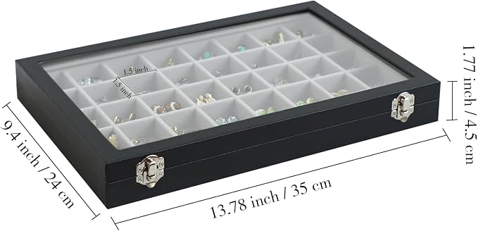 Stratalife Jewelry Organizer 40 Grid Gray Black Jewelry Tray with Clear Dust-proof Lid Velvet Earring Organizer Necklace Rings Holder Display Drawer Storage Case for Women - Image 4