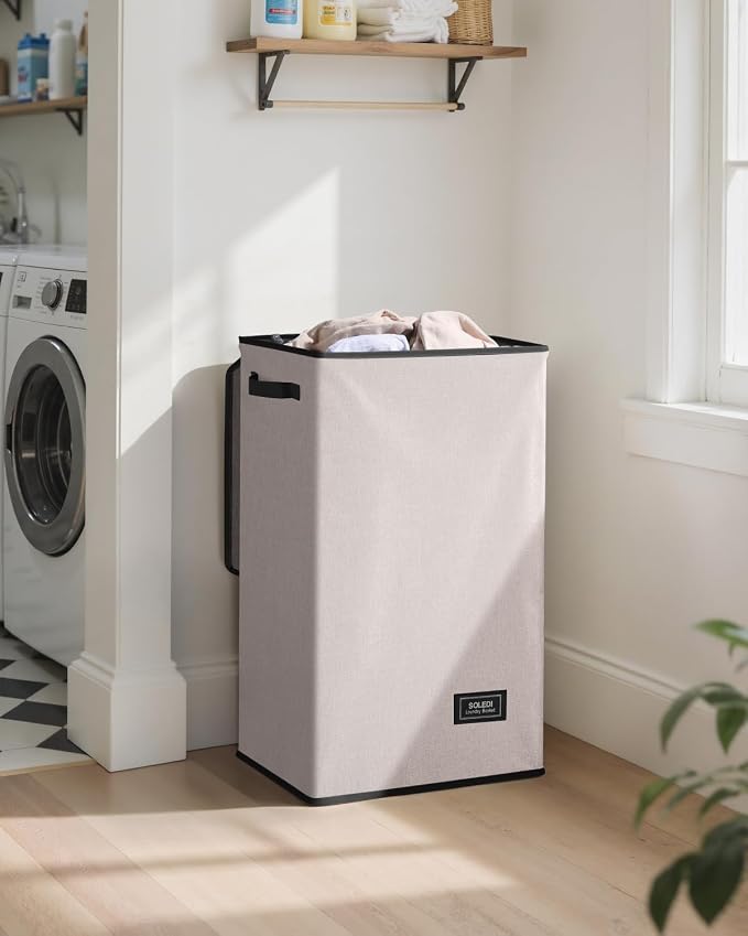SOLEDI Laundry Hamper with Lid 90L Large & Tall Collapsible Laundry Basket, Clothes Hamper with Bag Removable Easy to Carry, Dirty Hampers for Bedroom, Bathroom, Dorm, College, Light taupe - Image 2