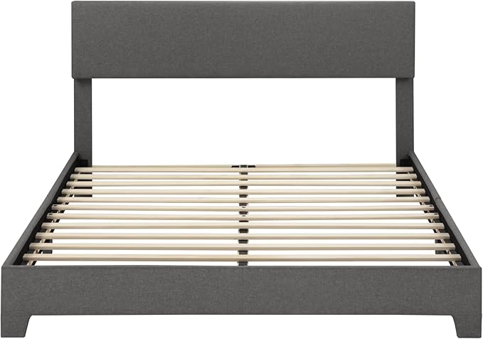 SHA CERLIN Queen Size Platform Bed Frame with Clean Line Fabric & Adjustable Headboard, Wood Slats Support, No Box Spring Needed, Easy Assembly, Dark Grey