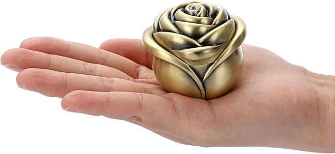 Hipiwe Small Vintage Jewelry Box, Rose Shape Ring Holder Treasure Chest Box for Women, Trinket Storage Case Keepsake Box for Rings Earrings Necklace, Bronze - Image 6
