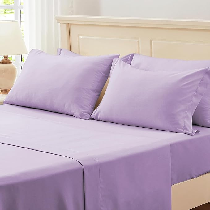 Zzlpp Full Comforter Set 7 Pieces, Light Purple Seersucker Bed in a Bag with Comforter, Pillow Shams, Pillowcases, Flat Sheet, Fitted Sheet