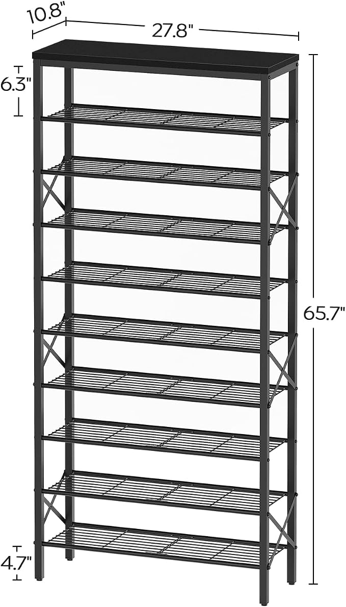 YATINEY 10 Tier Shoe Rack, Large Capacity Shoe Storage Organizer Holds 40 Pairs, Sturdy and Stable, for Entryway, Hallway, Closet, Dorm Room, Black SS10BB - Image 9