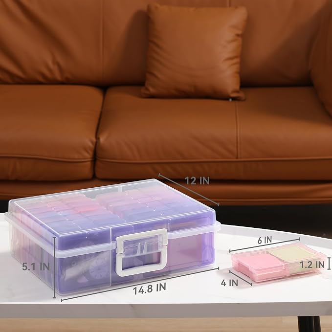 novelinks Transparent 4" x 6" Photo Cases and Clear Craft Keeper with Handle, 16 Inner Photo Organizers & Photo Storage Box, Plastic Photo Storage Containers (Pink Purple Gradient) - Image 4