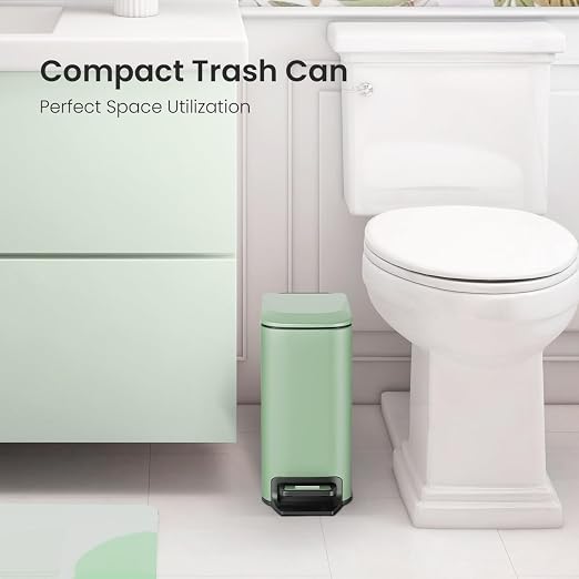 Cesun Small Bathroom Trash Can with Lid Soft Close, Step Pedal, 6 Liter / 1.6 Gallon Stainless Steel Garbage Can with Removable Inner Bucket, Anti-Fingerprint Finish (Matt Green) - Image 2